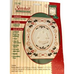 Christmas Counted Cross Stitch Banner Yuletide Angel Stitched Impressions Plaid